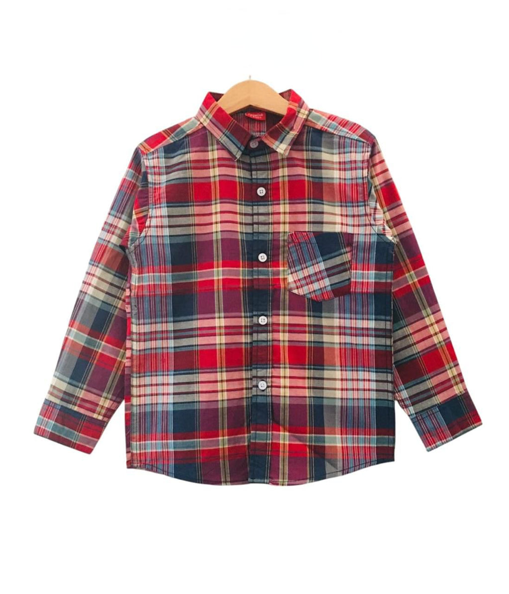 Front Pocket Multi Red Checked Casual Shirt Boys ( R-371 )