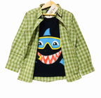 Shark Teeth Green Check D/Casual Shirt Boys ( R-452 )