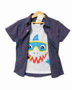 Shark Teeth Red Blue Check D/Casual Shirt Boys ( R-145 )