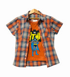 Batman Orange Check  Double Casual Shirt Boys ( R-472 )