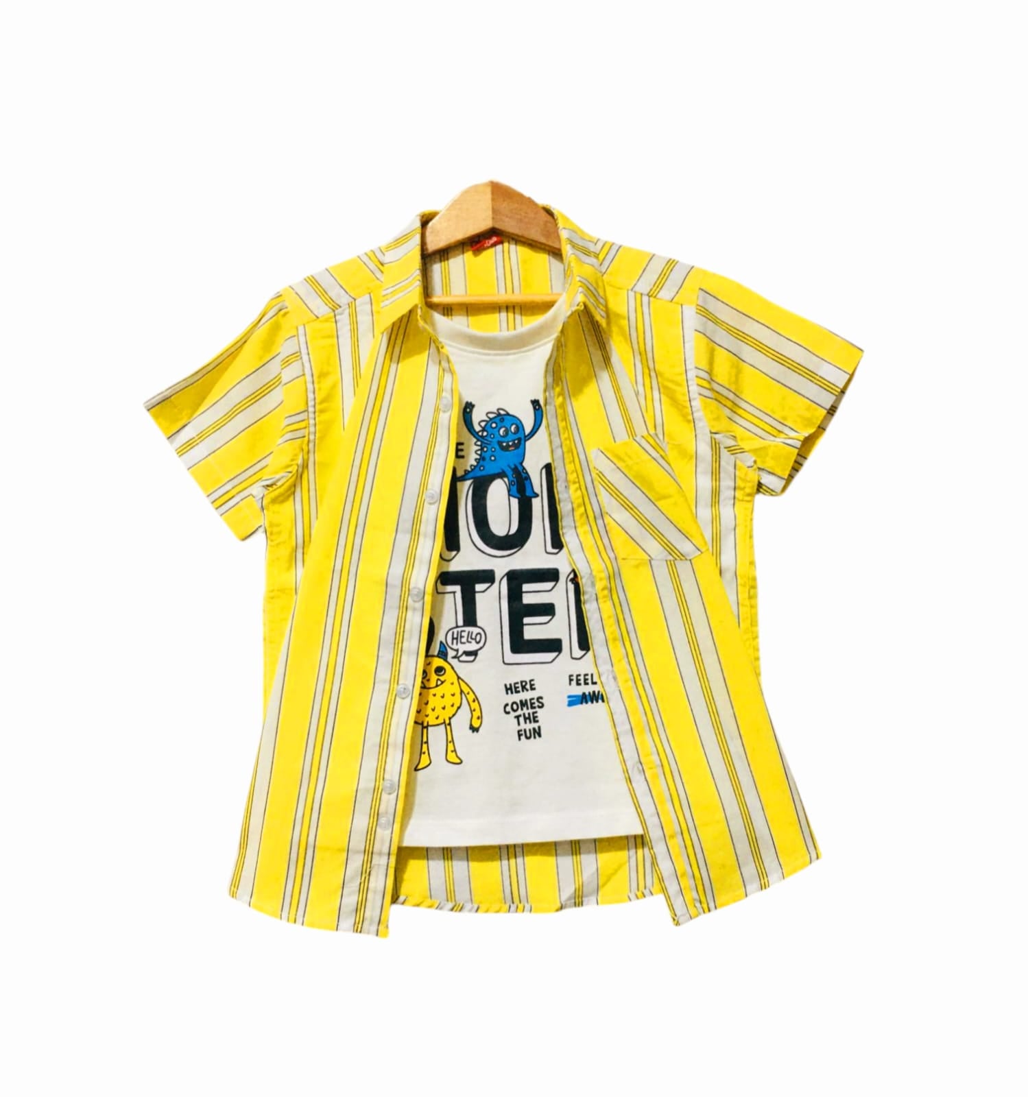 Monster Yellow Line Double Casual Shirt Boys ( R-472 )