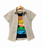 Hawaii Beach Brown Boxes Double Casual Shirt Boys ( R-7 )