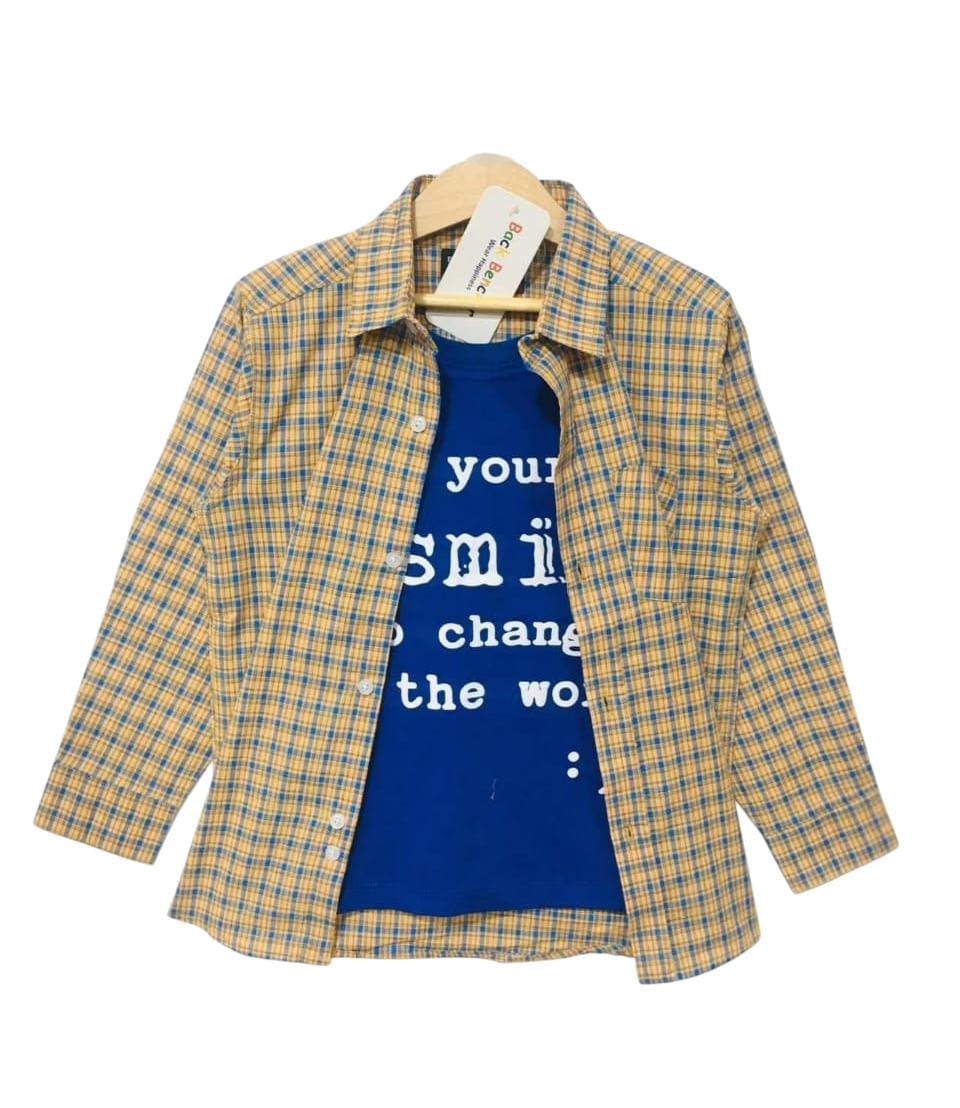 Smile Yellow & Blue Check Double Casual Shirt Boys ( R-233 )