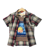 Fascinating Mahroon Gray Check Double Casual Shirt Boys ( R-472 )