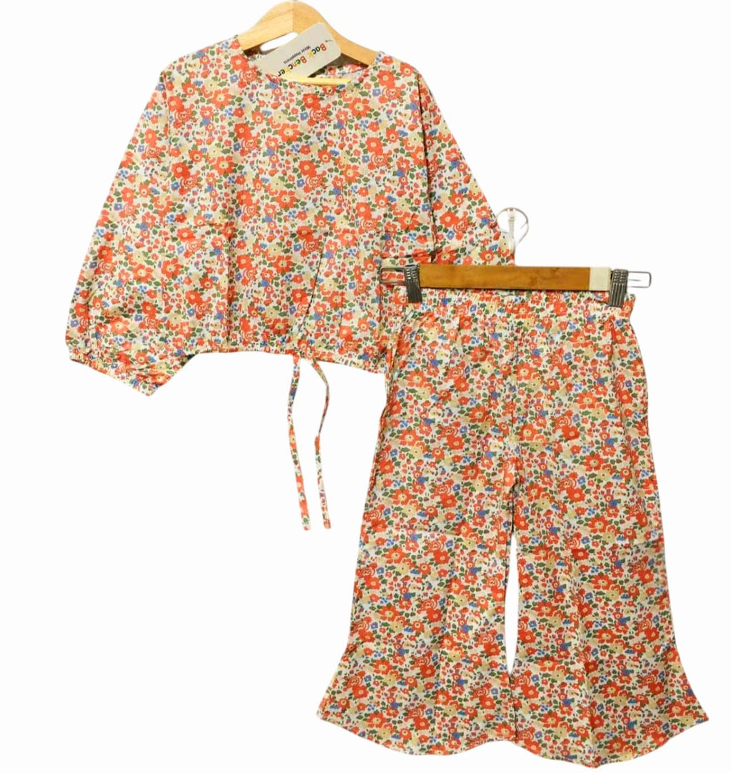 Carrot Flower & Green Leaves Full Sleeve Cream Skate Fish Girls(R-463)