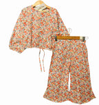 Carrot Flower & Green Leaves Full Sleeve Cream Skate Fish Girls(R-463)