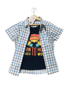 Born To Hunt Black Blue Lines Double Casual Shirt Boys