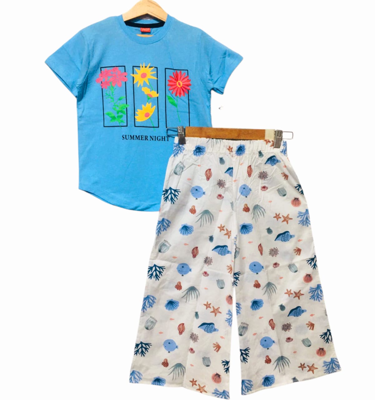 Summer Night Sky Blue Shirt & Cotton Flapper Girls(R-424)