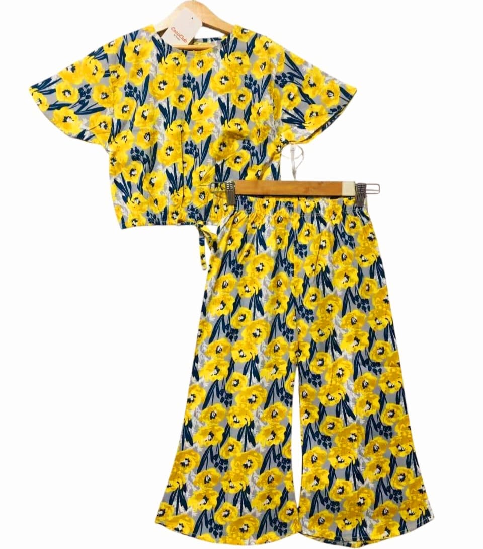 Yellow Flowers All over Print Half Sleeve Skate Fish Girls