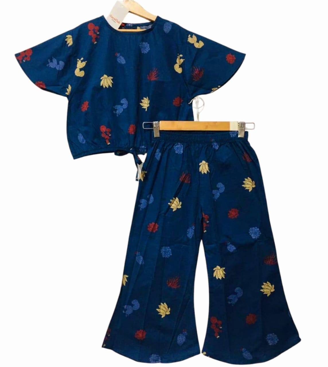 Yellow Multi Flower Half Sleeve Navy Skate Fish Girls ( R-339 )