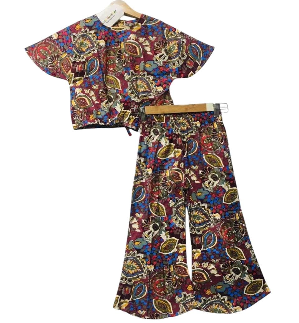 Multi Flower Half Sleeve Mahroon Skate Fish Girls