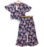 Pink Flowers Half Sleeve Royal Blue Skate Fish Girls