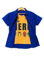 Super Hero Blue Double Casual Shirt Boys