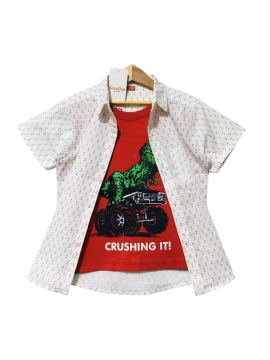 Crushing It Dashes Print Double Casual Shirt Boys