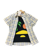 Tree Sun Print Black & Blue Line Double Casual Shirt Boys