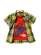 Spiderman Blue Yellow Check Double Casual Shirt Boys