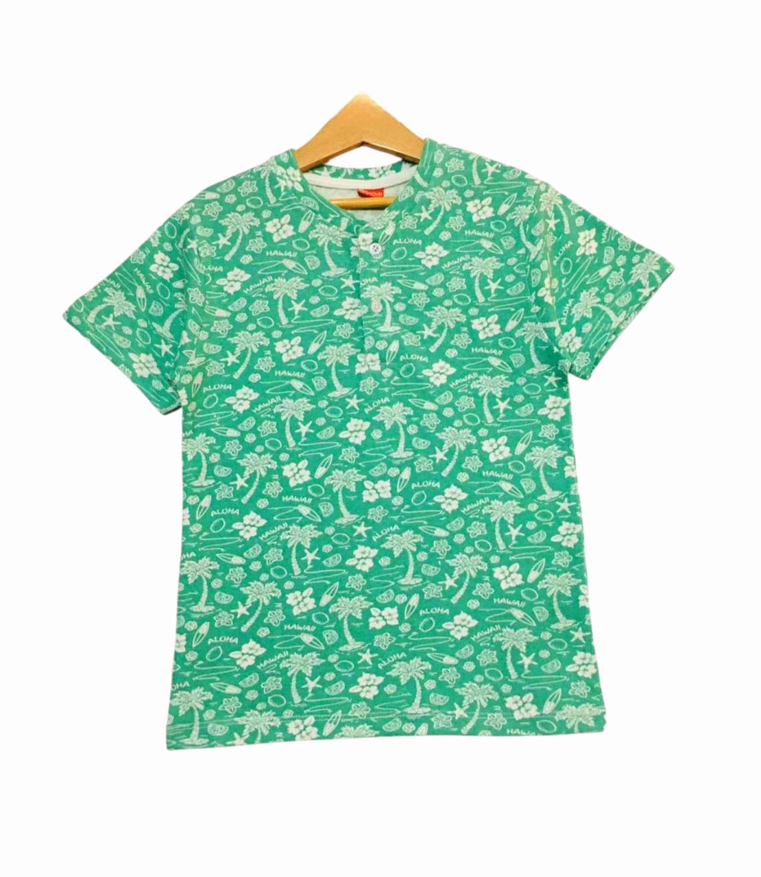 Aloha Hawaii C-Green Henley Polo Boys ( R-56 N )