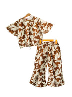 Brown Flower All Over Print Half Sleeve White Skate Fish Girls