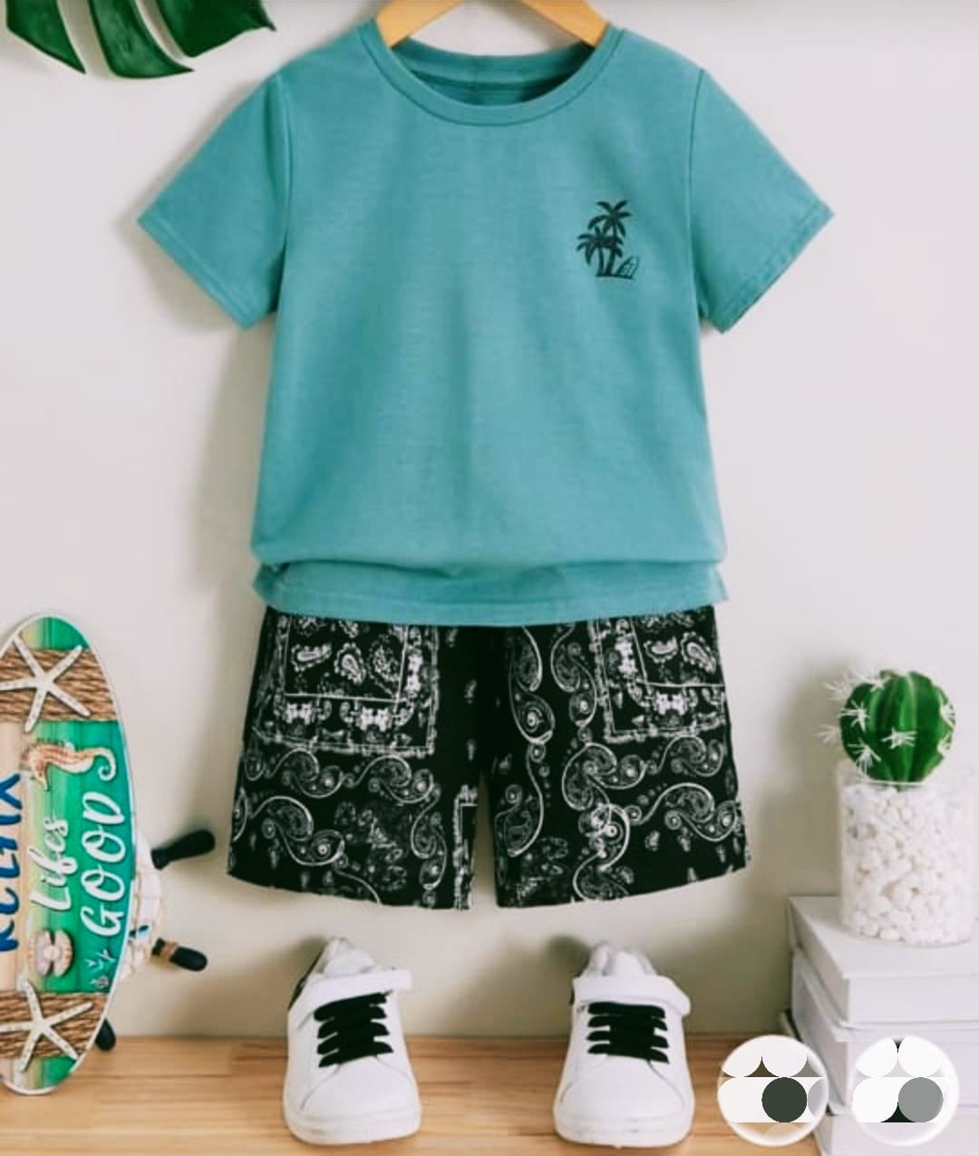 Tree Logo Half Sleeve Ferozi Nicker Suit Boys ( R-318 )