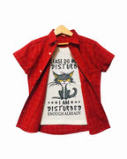 Plz Don't Disturb White Inner Dark Pink Double Casual Shirt Boys