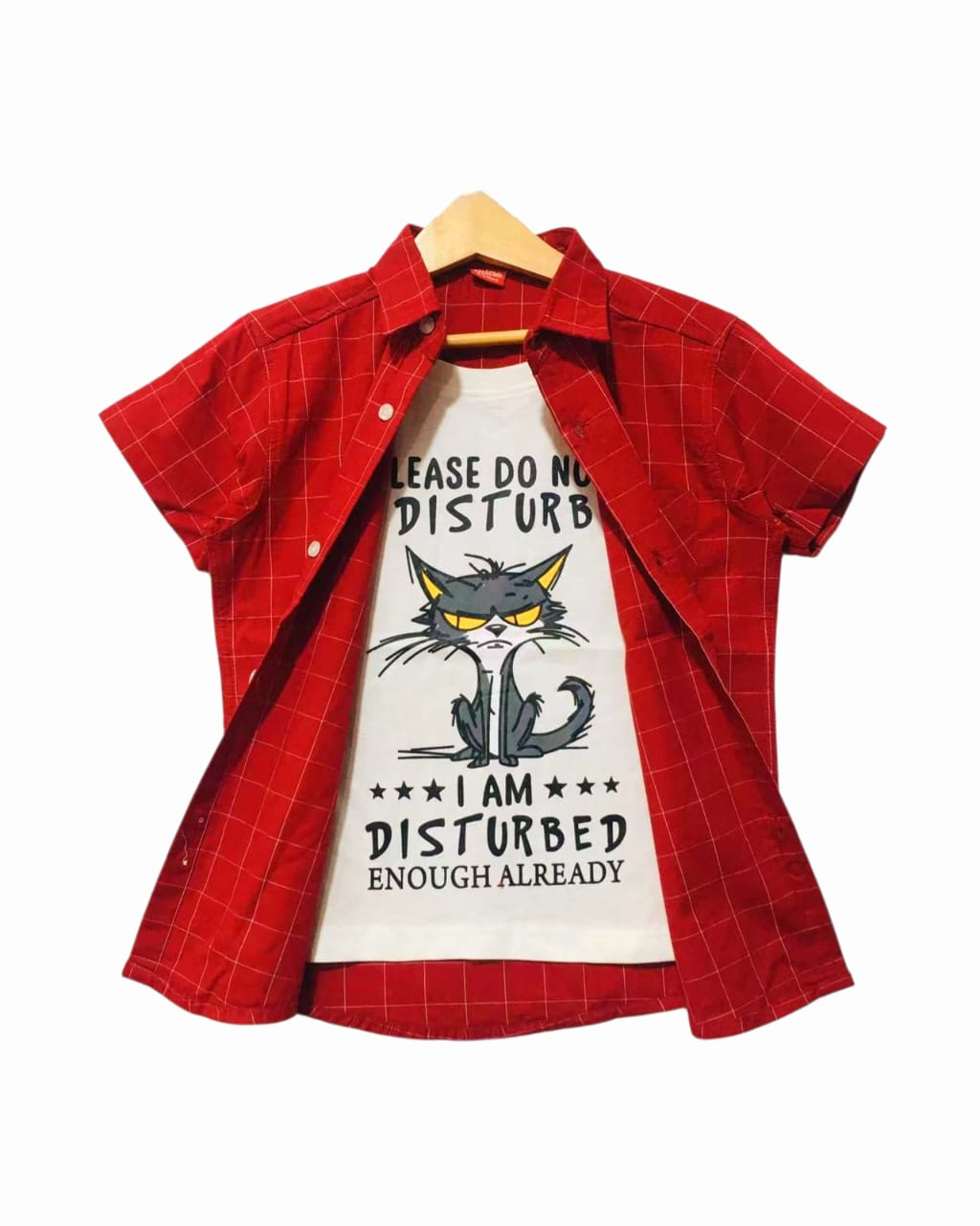 Plz Don't Disturb White Inner Dark Pink Double Casual Shirt Boys