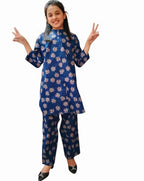 Brown Flower All Over Print Navy Pairs Girl