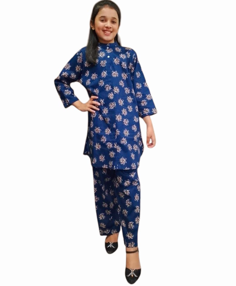 Brown Flower All Over Print Navy Pairs Girl