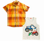 Crain Logo Orange Check Double Casual Shirt Boys