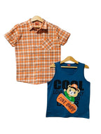 Love Baby Orange Check Double Check Casual Shirt Boys