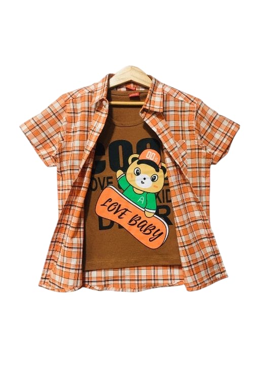 Love Baby Orange Check Double Check Casual Shirt Boys