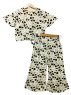 Brown White Flower Half Sleeve Cream Skate Fish Girls