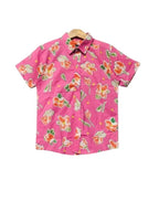 Flower All Over Print Half Sleeve Pink Casual Shirt Boys