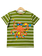 Octopus White & Mehndi Striper T-Shirt Boys
