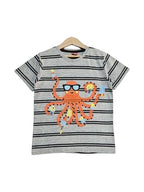 Octopus  with Glasses Black Oatmeal Striper T-Shirt Boys