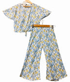 Yellow And Blue Flower Half Sleeve White Skate Fish Girls