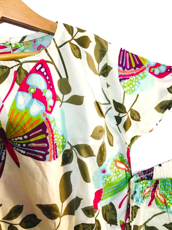 Butterfly Print Half Sleeve Cream Skate Fish Girls