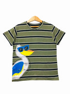 Duck Logo Black & Mehndi Striper T-Shirt Boys