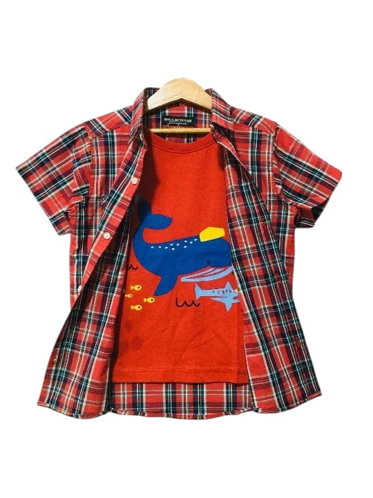 Two Pocket Shark Red Inner Double Casual Shirt Boys