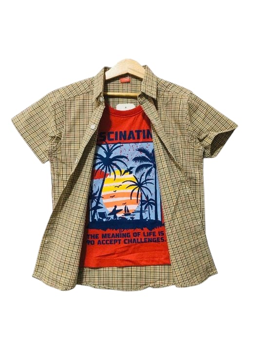 Meaning Of Life Red Inner Skin Check Double Casual Shirt Boys