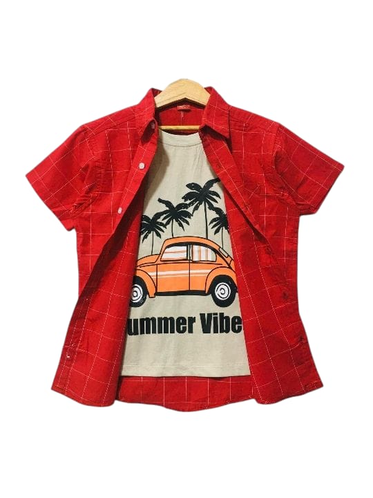 Summer Vibes Skin Inner Dark Pink Double Casual Shirt Boys