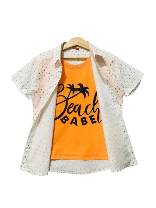 Beach Orange Inner Dashes White Double Casual Shirt Boys