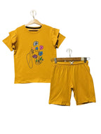 Sketch With Flower Mustred Nicker Suit Girls