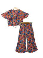 Blue Flower & Leaves Half Sleeve Red Skate Fish Girls