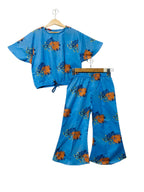 Orange Flower Half Sleeve Sky Blue Skate Fish Girls