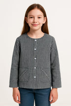 Two Pocket Cream & Navy Line Top Girls ( R-221 )