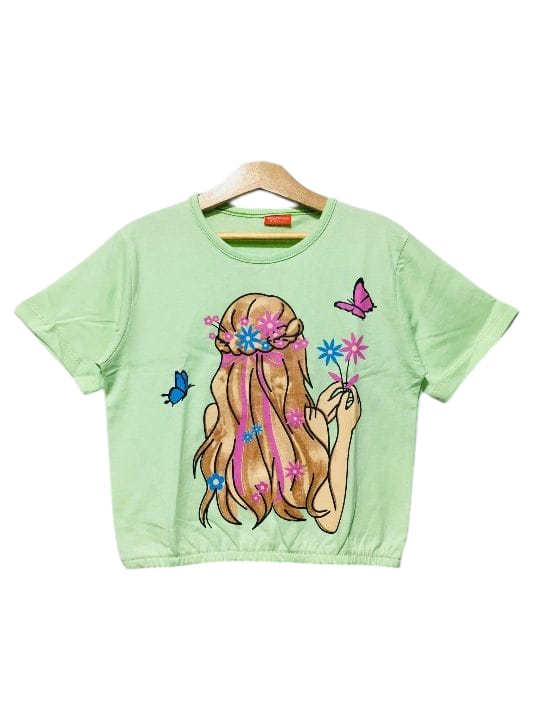 Doll With Butterfly Light Green T-Shirt Girls