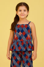 Colorful Heart & Leaves Navy Skirt Suit Girls