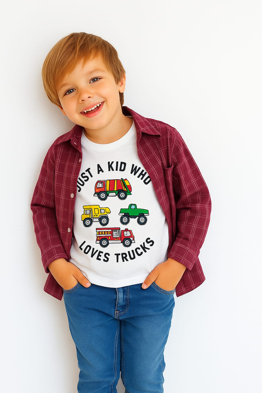 Love Truck Mahroon Check Double Casual Shirt Boys