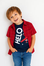 Hello Black Inner Dark Pink Double Casual Shirt Boys