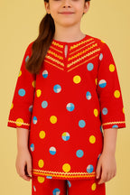 Blue & Yellow Circle All Over Print Red Pairs Girls